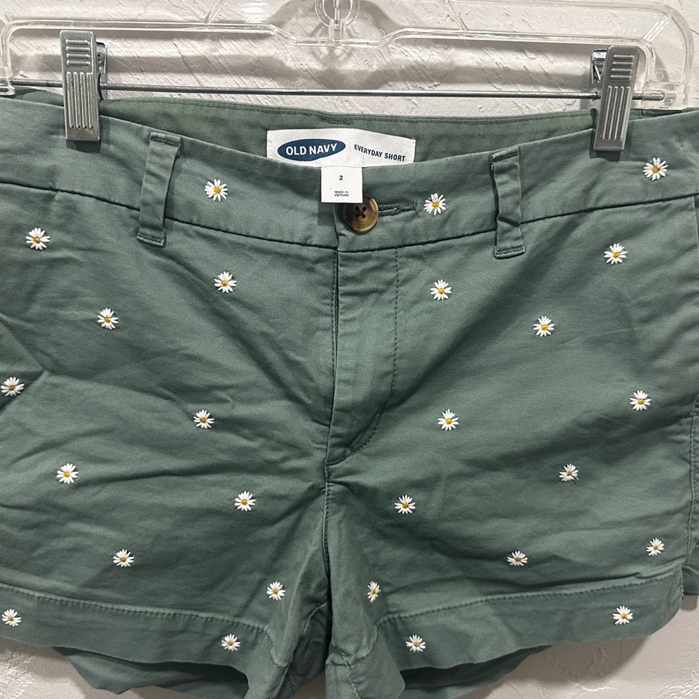 Old Navy Green khaki Shorts with Daisies Design